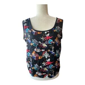 Women's Black Printed Scoop Neck Tank Top